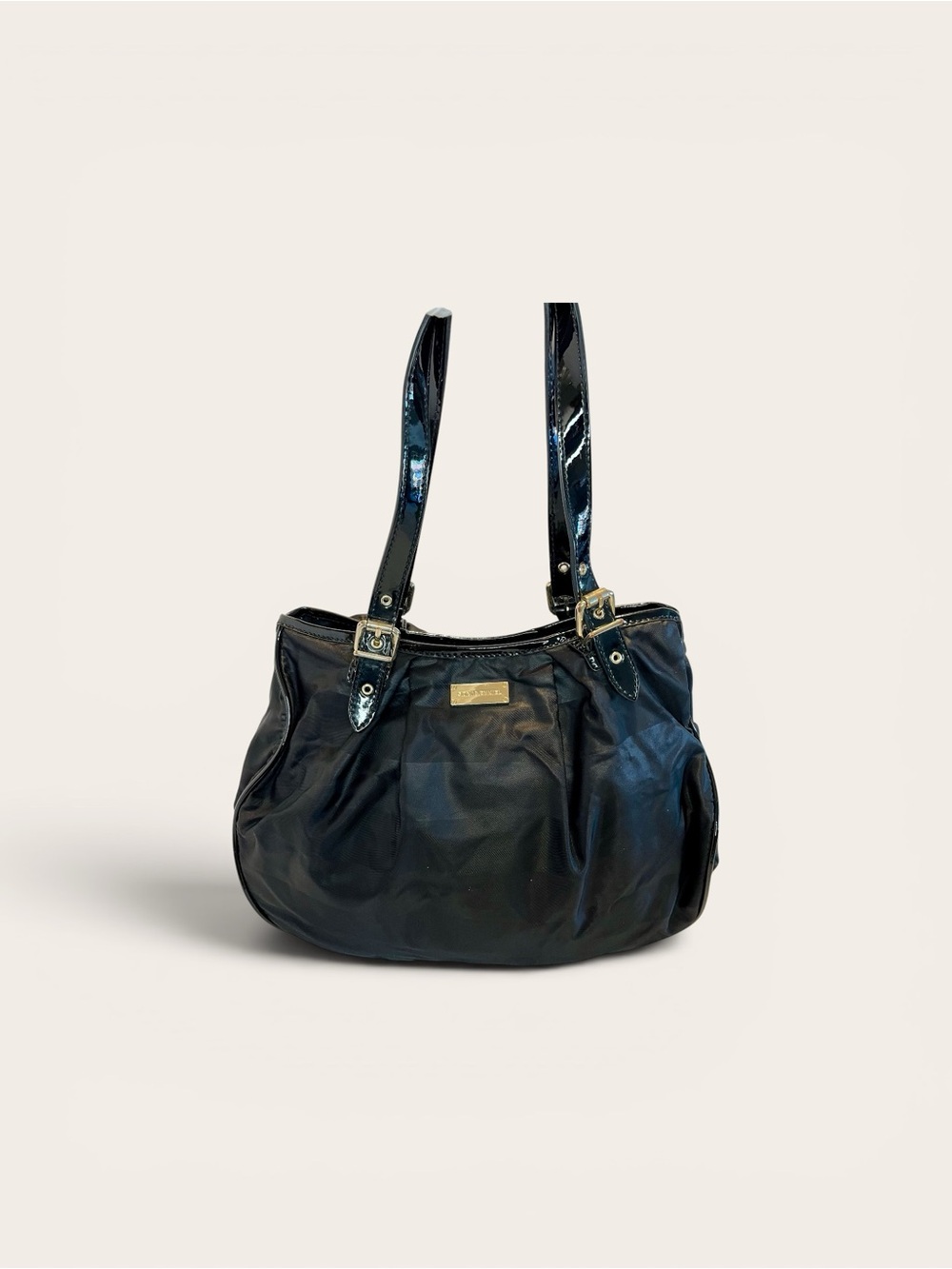 Sonia Rykiel Paris Black Nylon Patent Shoulder Bag Y2K Tote Purse